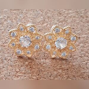 18k Yellow Gold Plated Cubic Zirconia Flower Earrings